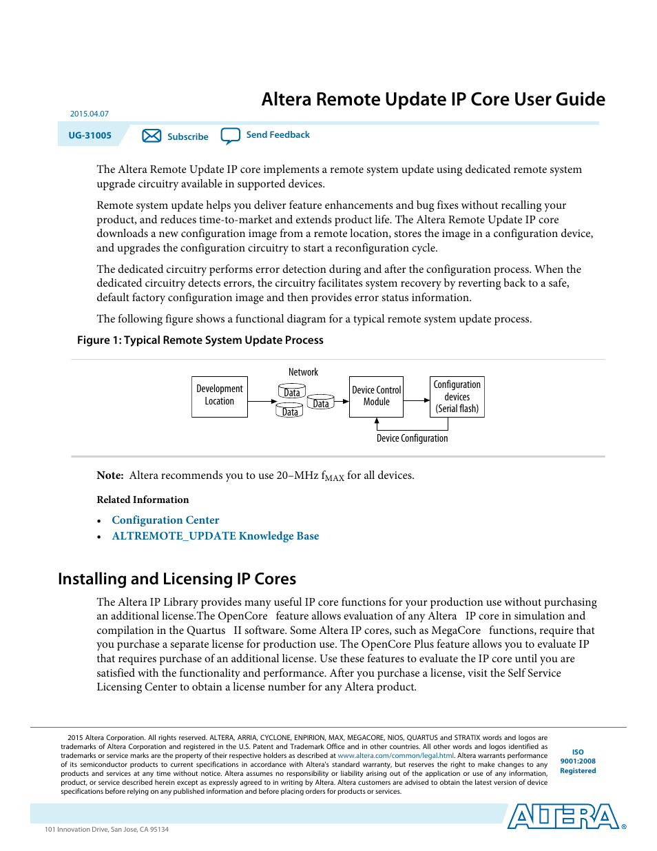 Altera Remote Update IP Core User Manual | 43 pages