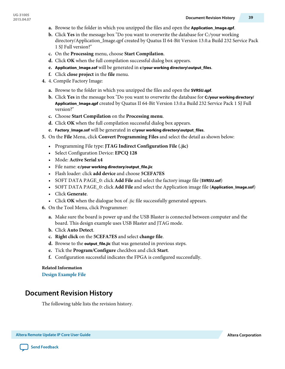 Document revision history | Altera Remote Update IP Core User Manual | Page 39 / 43