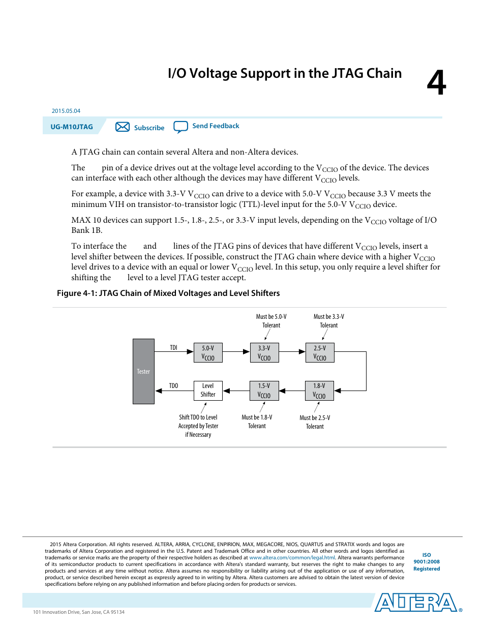 I/o voltage support in the jtag chain, I/o voltage support in the jtag chain -1 | Altera MAX 10 JTAG User Manual | Page 11 / 15