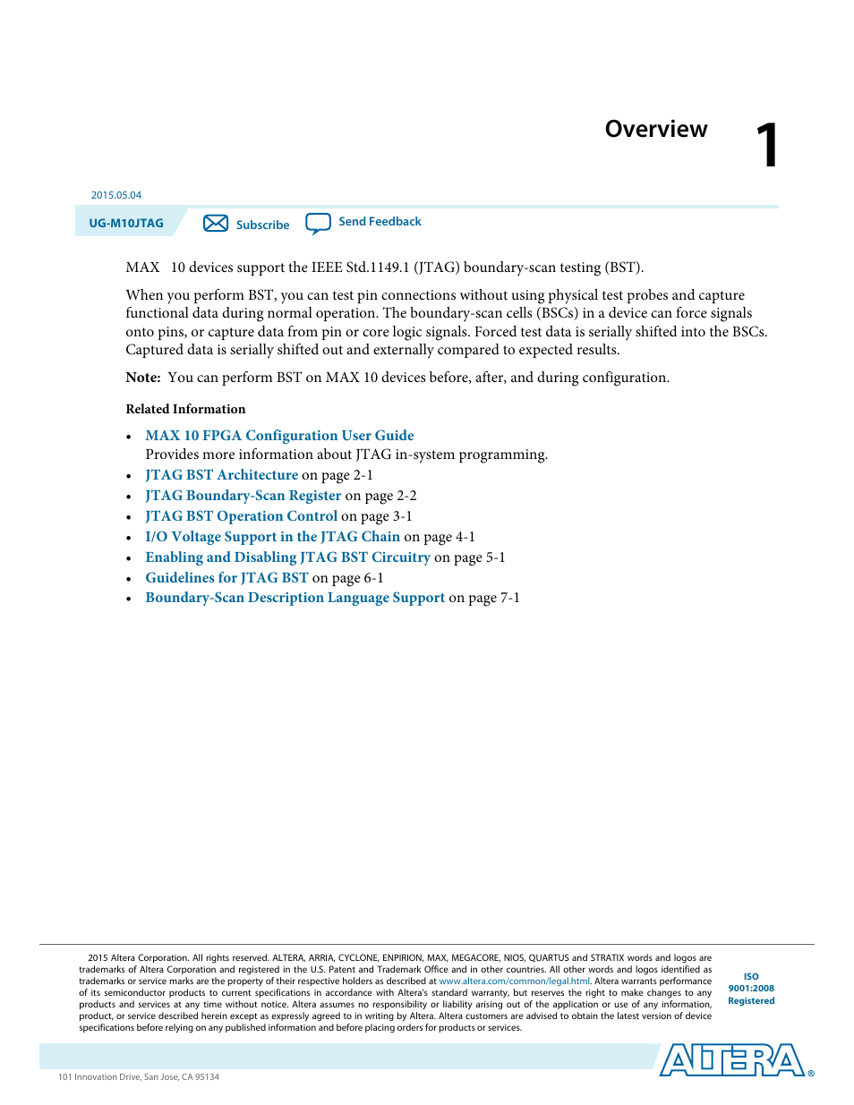 Overview, Overview -1 | Altera MAX 10 JTAG User Manual | Page 3 / 15