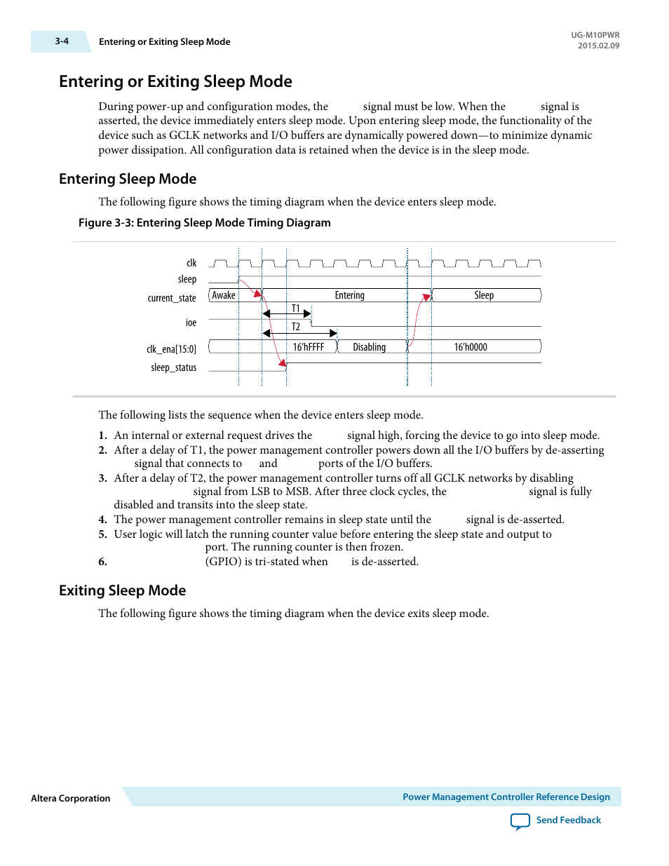 Entering or exiting sleep mode, Entering sleep mode, Exiting sleep mode | Entering or exiting sleep mode -4, Entering sleep mode -4, Exiting sleep mode -4 | Altera MAX 10 Power User Manual | Page 17 / 21