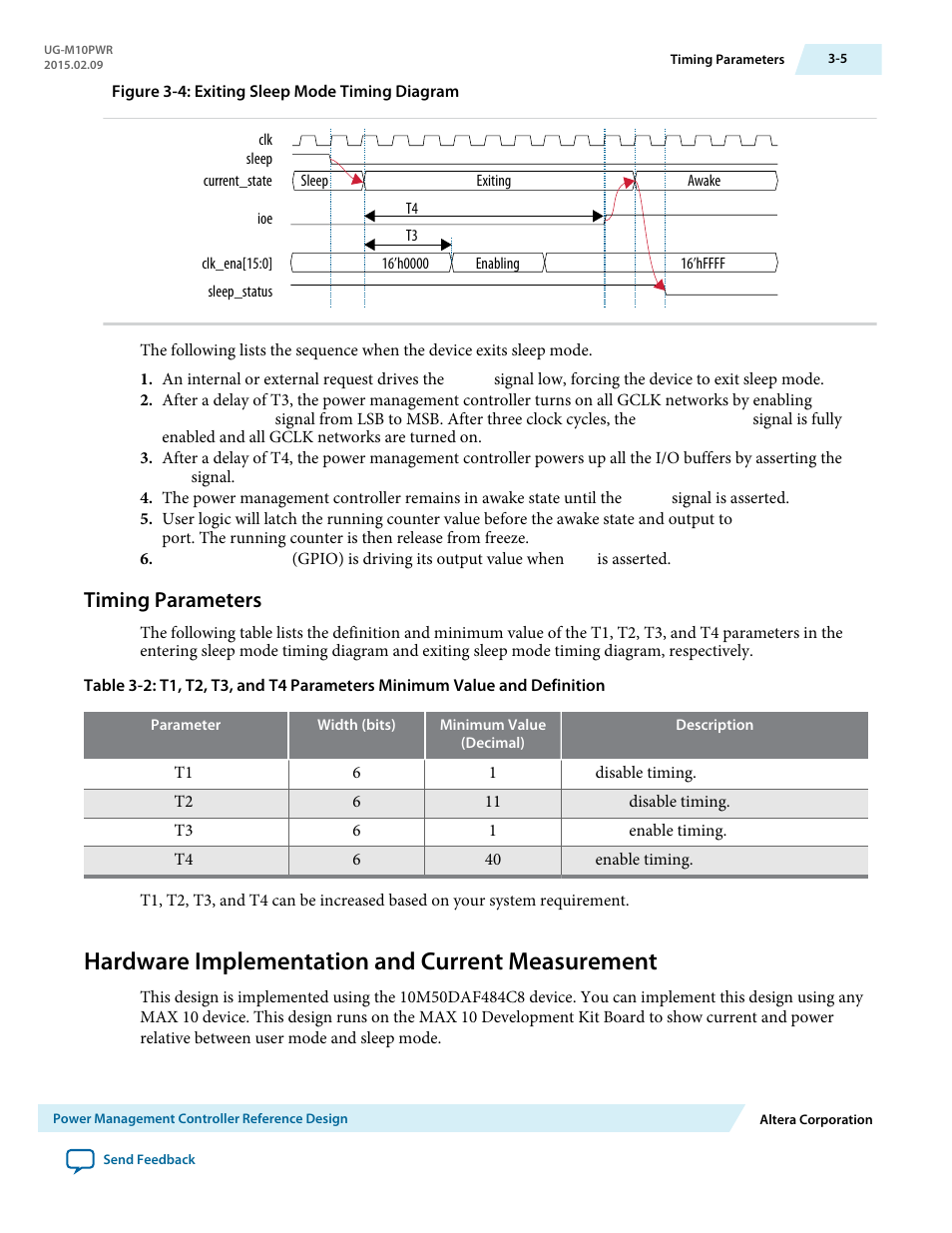 Timing parameters, Hardware implementation and current measurement, Timing parameters -5 | Hardware implementation and current measurement -5 | Altera MAX 10 Power User Manual | Page 18 / 21