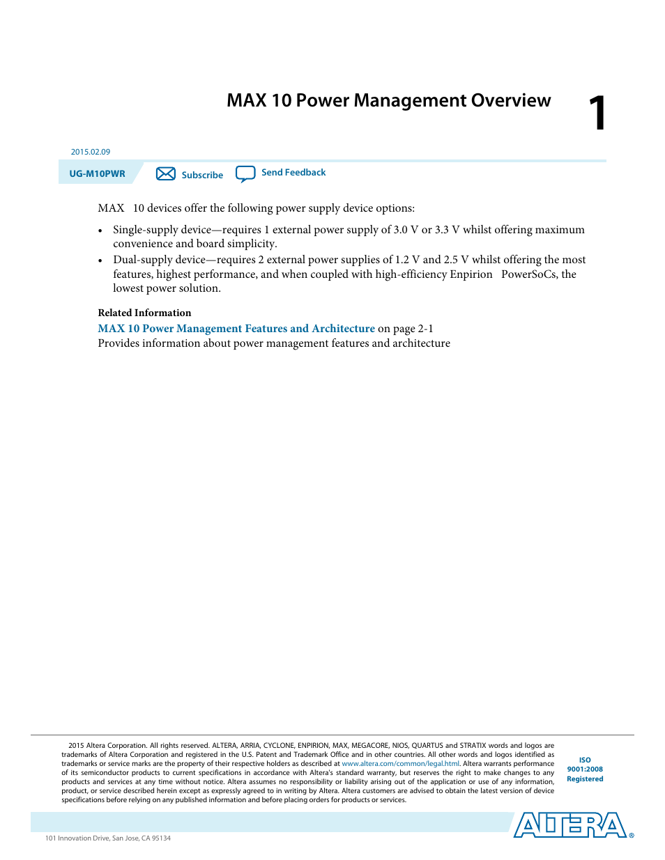 Max 10 power management overview, Max 10 power management overview -1 | Altera MAX 10 Power User Manual | Page 3 / 21