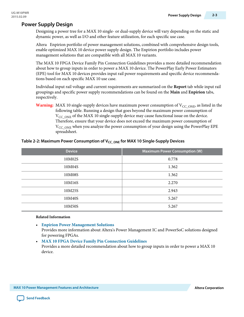 Power supply design, Power supply design -3 | Altera MAX 10 Power User Manual | Page 6 / 21