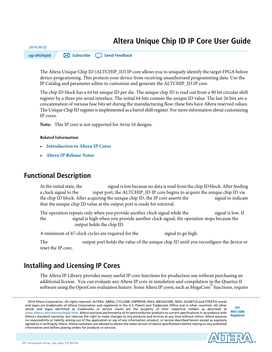 Altera Unique Chip ID User Manual | 12 pages