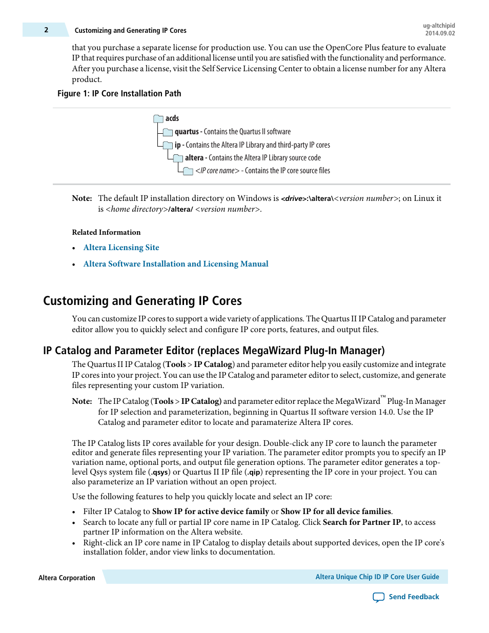 Customizing and generating ip cores | Altera Unique Chip ID User Manual | Page 2 / 12