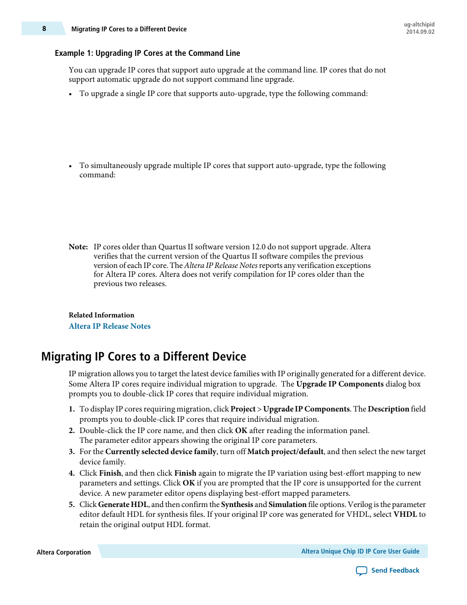 Migrating ip cores to a different device | Altera Unique Chip ID User Manual | Page 8 / 12