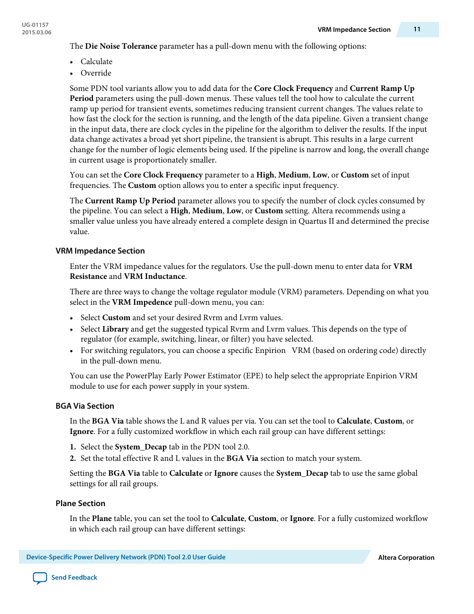 Vrm impedance section, Bga via section, Plane section | Altera Device-Specific Power Delivery Network User Manual | Page 11 / 28