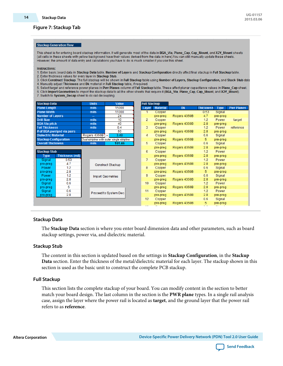 Stackup data, Stackup stub, Full stackup | Altera Device-Specific Power Delivery Network User Manual | Page 14 / 28