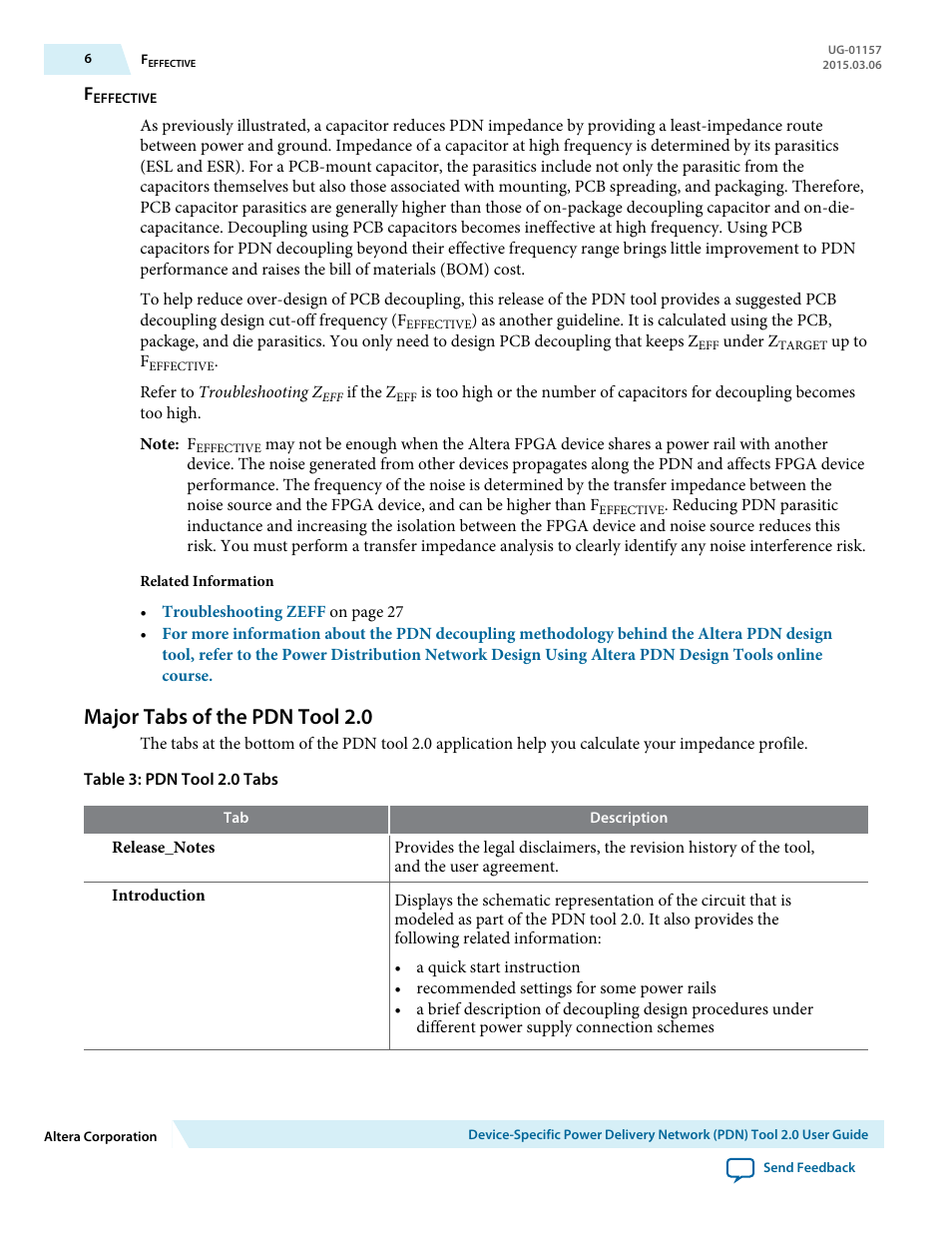 Feffective, Major tabs of the pdn tool 2.0 | Altera Device-Specific Power Delivery Network User Manual | Page 6 / 28