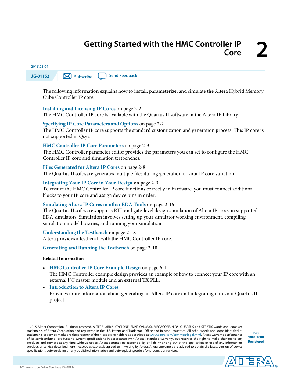 Getting started with the hmc controller ip core, Getting started with the hmc controller ip core -1 | Altera Hybrid Memory Cube Controller User Manual | Page 10 / 69