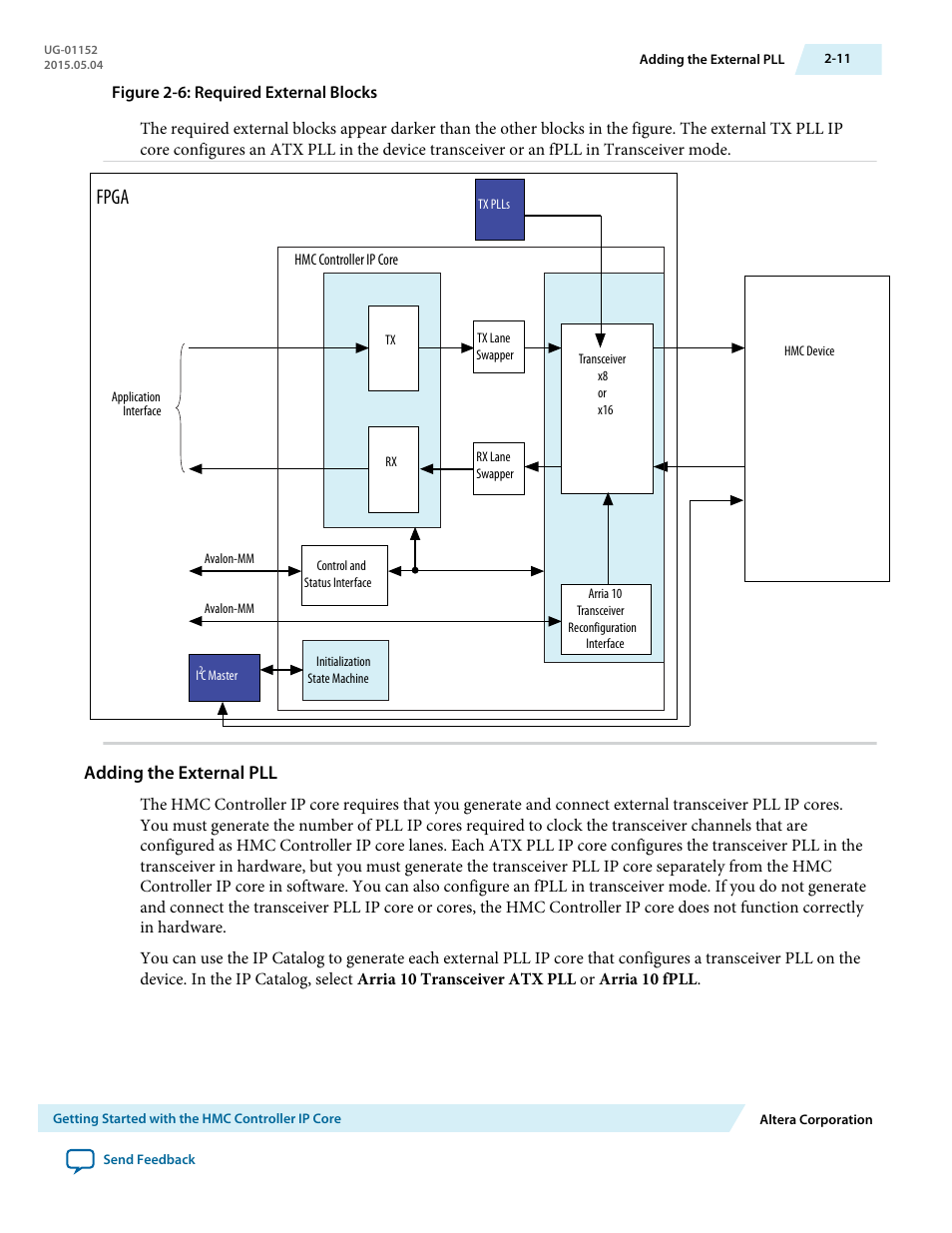 Adding the external pll, Fpga | Altera Hybrid Memory Cube Controller User Manual | Page 20 / 69