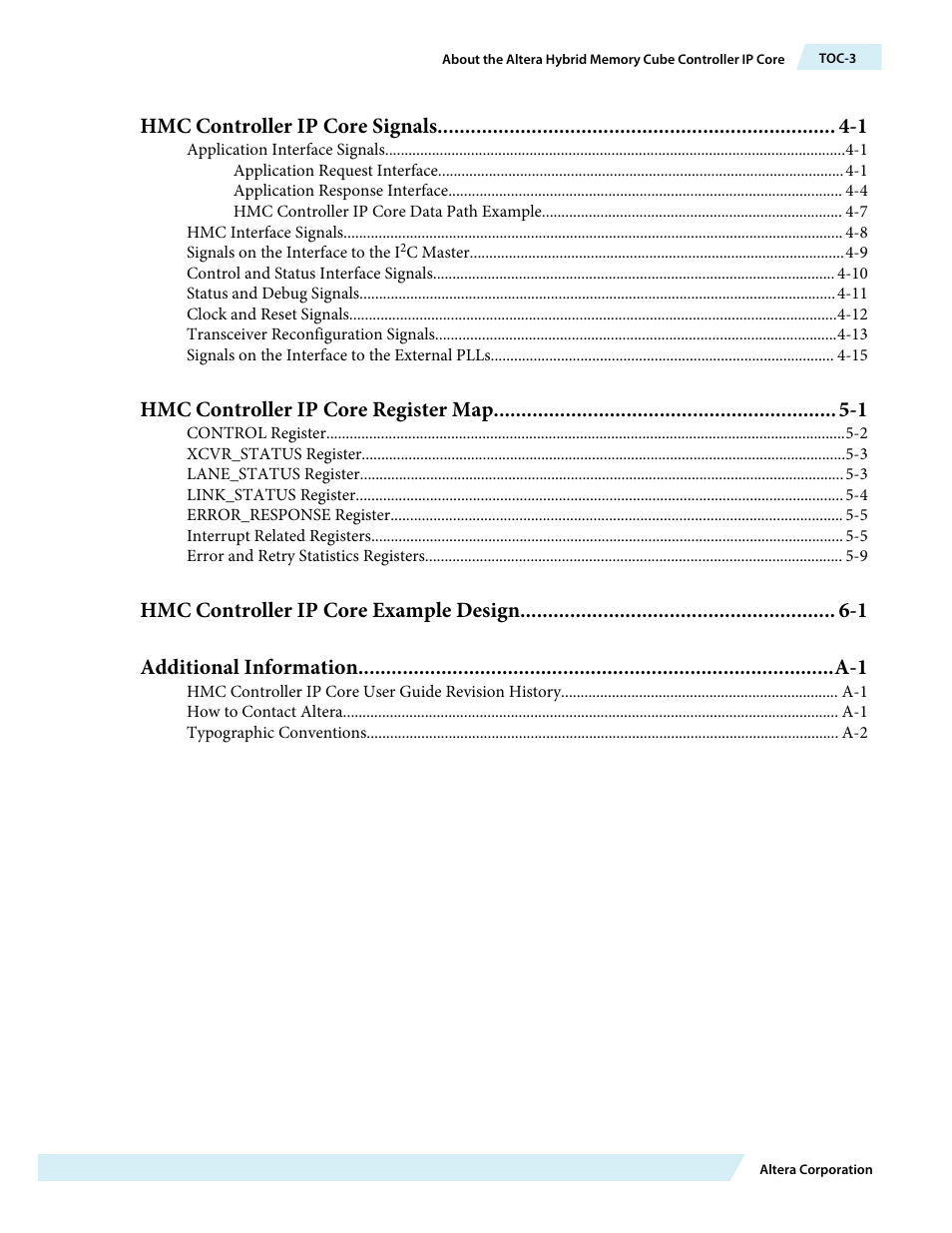 Hmc controller ip core signals -1, Hmc controller ip core register map -1 | Altera Hybrid Memory Cube Controller User Manual | Page 3 / 69