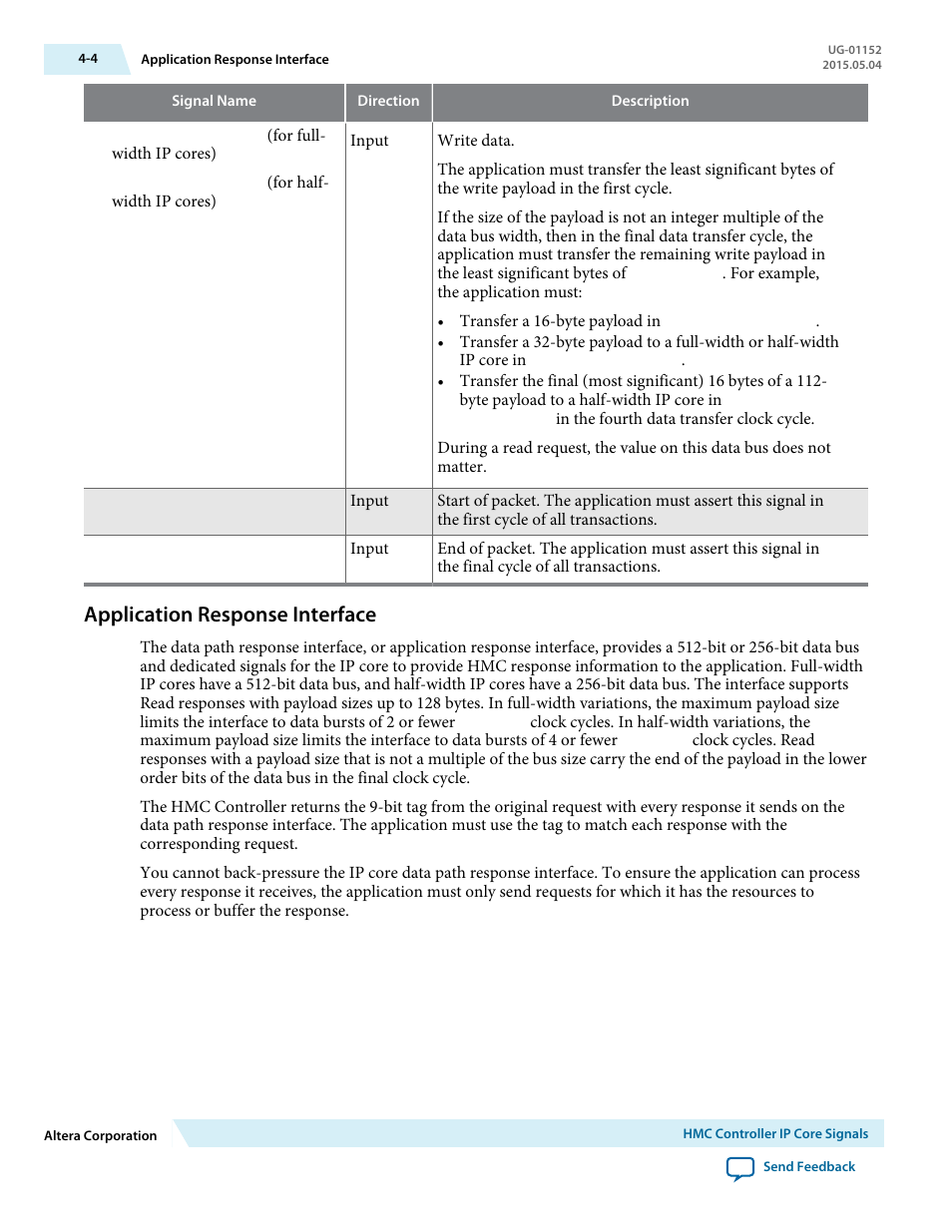 Application response interface, Application response interface -4 | Altera Hybrid Memory Cube Controller User Manual | Page 41 / 69