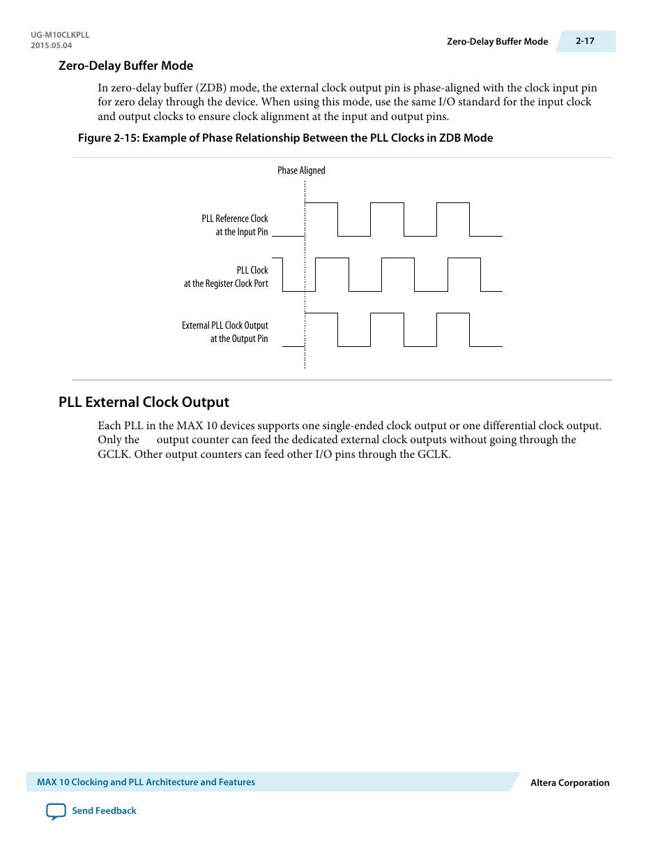 Zero-delay buffer mode, Pll external clock output, Pll external clock output -17 | Altera MAX 10 Clocking and PLL User Manual | Page 23 / 86
