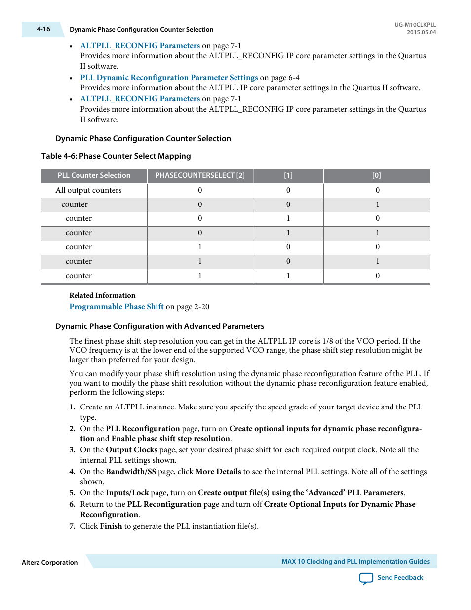 Dynamic phase configuration counter selection | Altera MAX 10 Clocking and PLL User Manual | Page 54 / 86