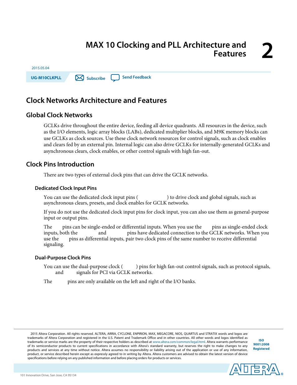 Max 10 clocking and pll architecture and features, Clock networks architecture and features, Global clock networks | Clock pins introduction, Clock networks architecture and features -1, Global clock networks -1, Clock pins introduction -1 | Altera MAX 10 Clocking and PLL User Manual | Page 7 / 86