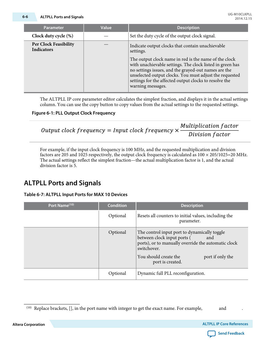 Altpll ports and signals, Altpll ports and signals -6 | Altera MAX 10 Clocking and PLL User Manual | Page 72 / 86