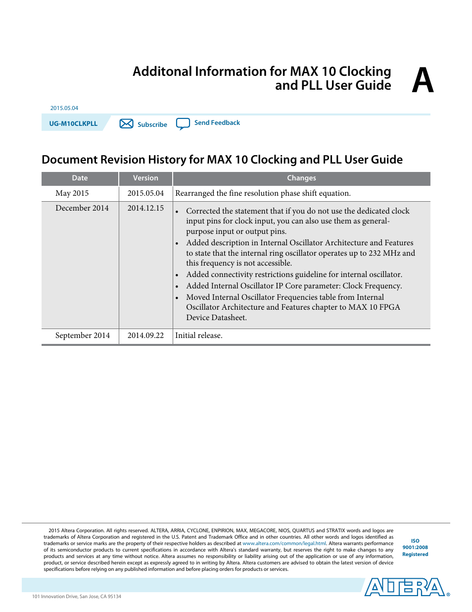 Altera MAX 10 Clocking and PLL User Manual | Page 86 / 86