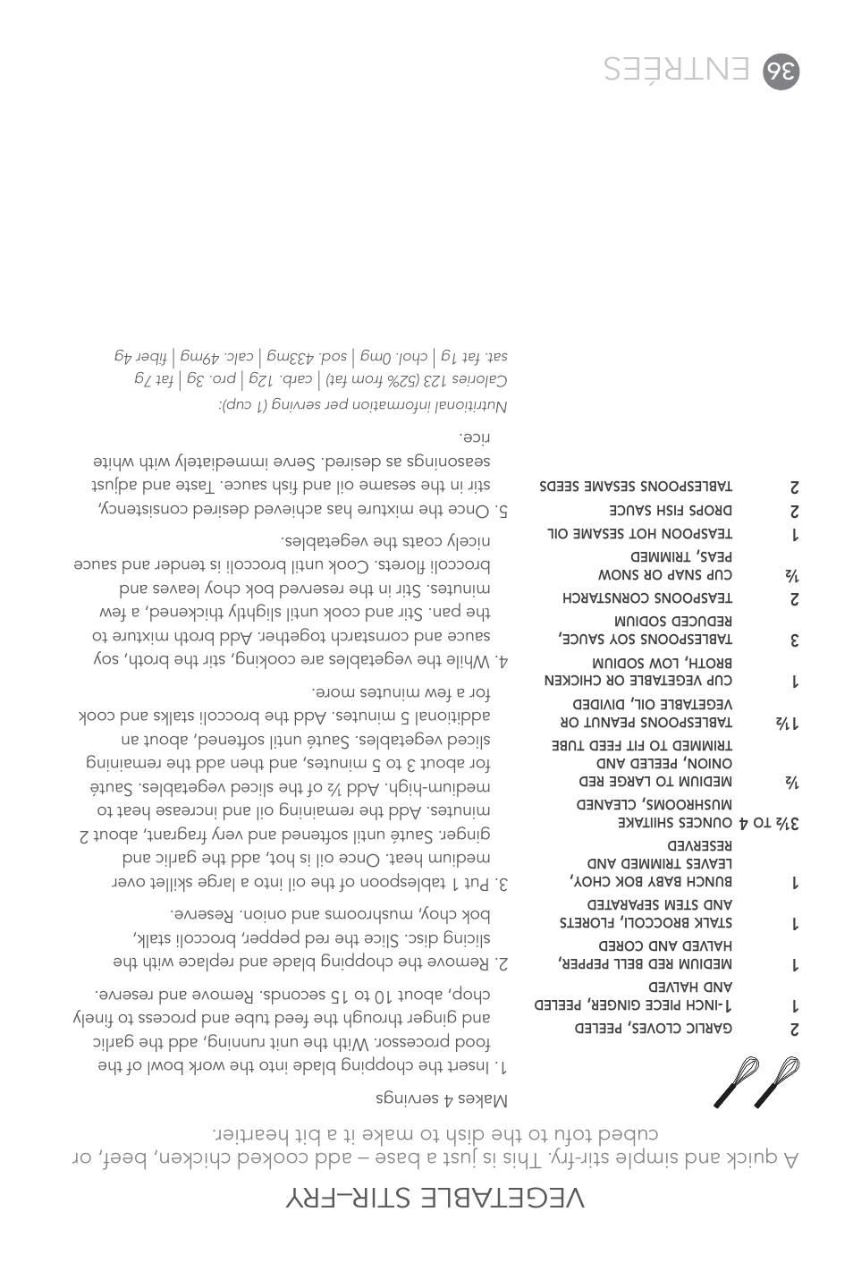 Entrées, Vegetable stir–fr y | Cuisinart 7-Cup Elite Collection Food Processor MFP-107 Series User Manual | Page 25 / 61