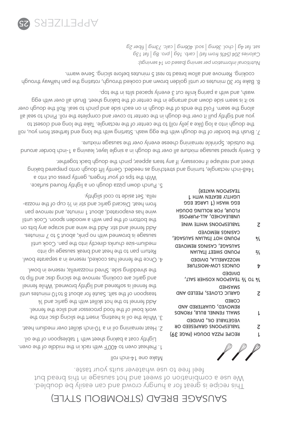 Appetizers, Sausage bread (stromboli style) | Cuisinart 7-Cup Elite Collection Food Processor MFP-107 Series User Manual | Page 36 / 61