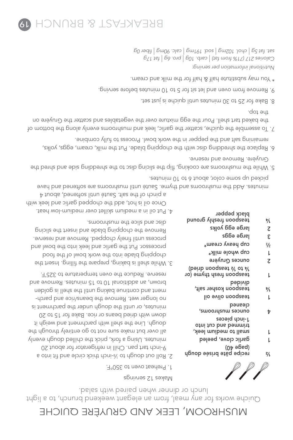 Breakfast & brunch, Mushroom, leek and gruyère quiche | Cuisinart 7-Cup Elite Collection Food Processor MFP-107 Series User Manual | Page 42 / 61