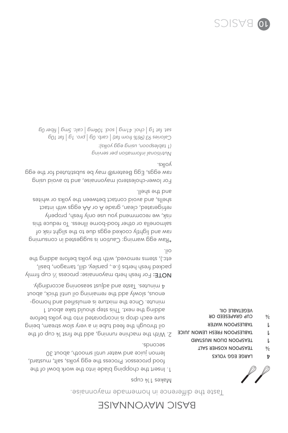Basics, Basic mayonnaise, T aste the dif ference in homemade mayonnaise | Cuisinart 7-Cup Elite Collection Food Processor MFP-107 Series User Manual | Page 51 / 61