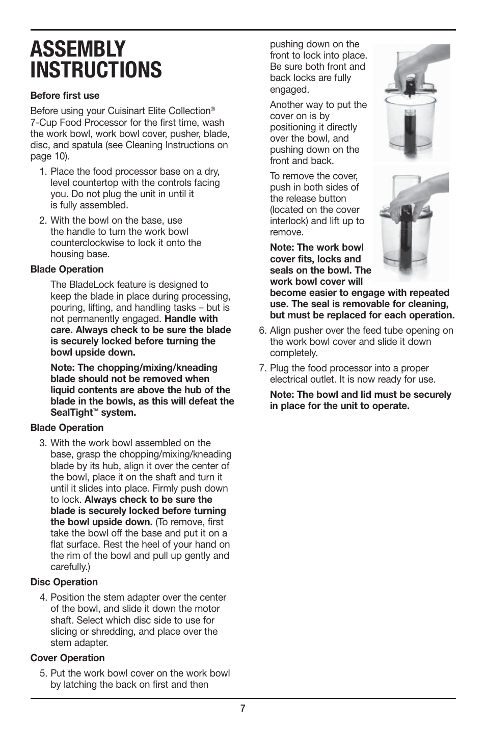 Assembly instructions | Cuisinart 7-Cup Elite Collection Food Processor MFP-107 Series User Manual | Page 8 / 61