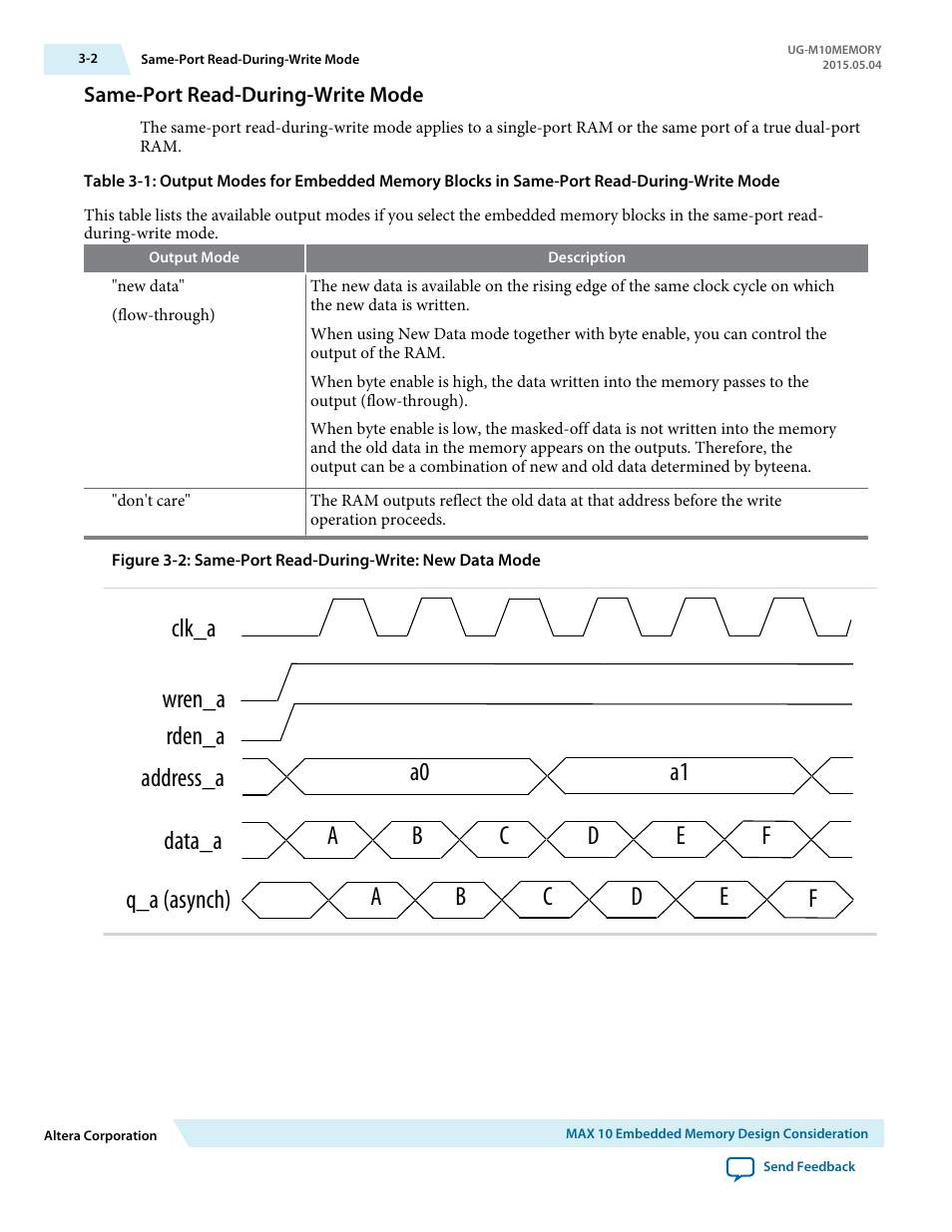 Same-port read-during-write mode, Same-port read-during-write mode -2 | Altera MAX 10 Embedded Memory User Manual | Page 18 / 71