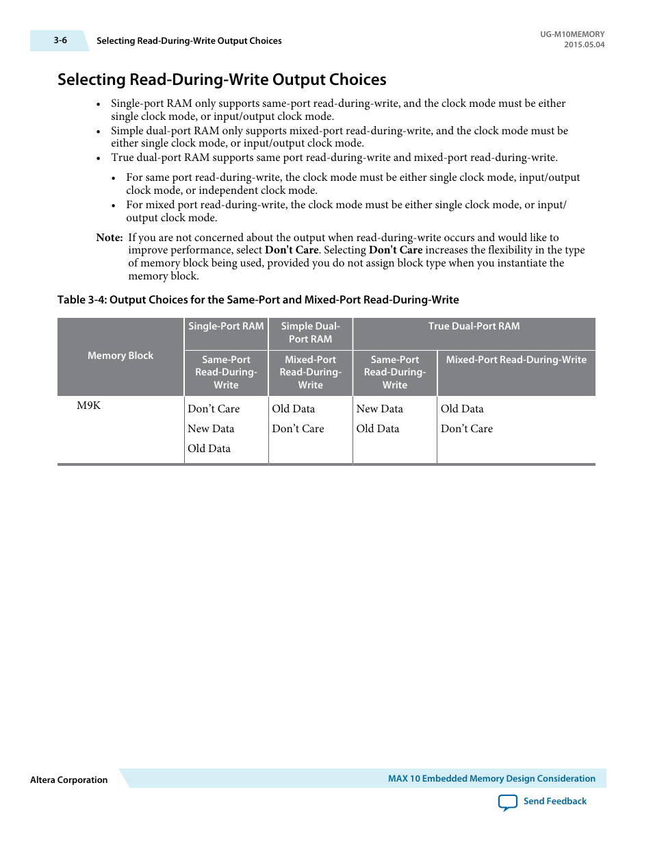Selecting read-during-write output choices, Selecting read-during-write output choices -6 | Altera MAX 10 Embedded Memory User Manual | Page 22 / 71