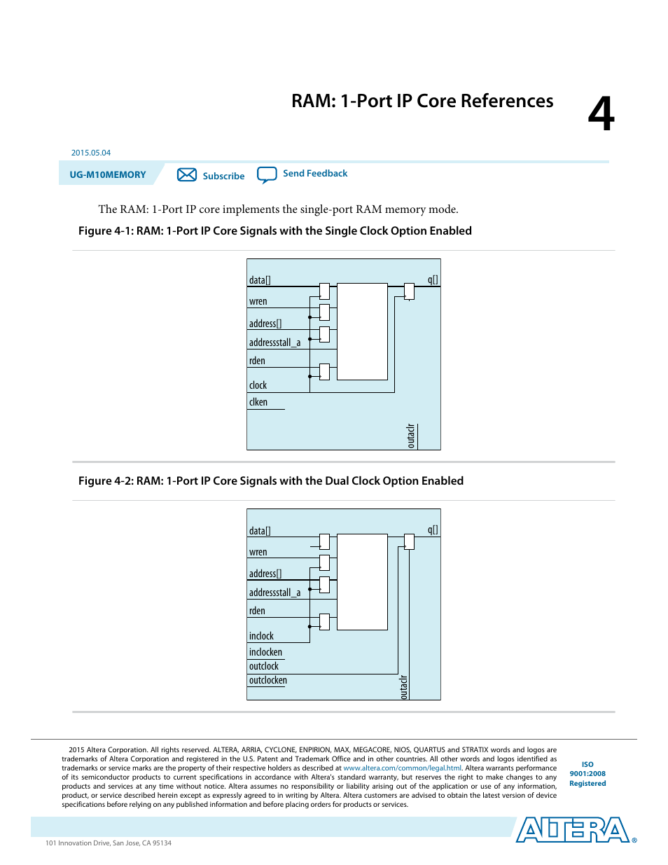 Ram: 1-port ip core references, Ram: 1-port ip core references -1 | Altera MAX 10 Embedded Memory User Manual | Page 23 / 71