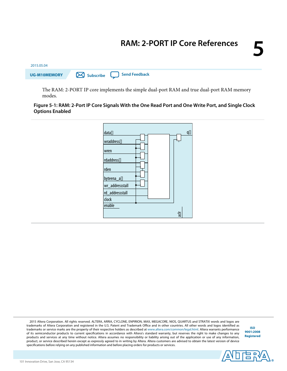 Ram: 2-port ip core references, Ram: 2-port ip core references -1 | Altera MAX 10 Embedded Memory User Manual | Page 29 / 71