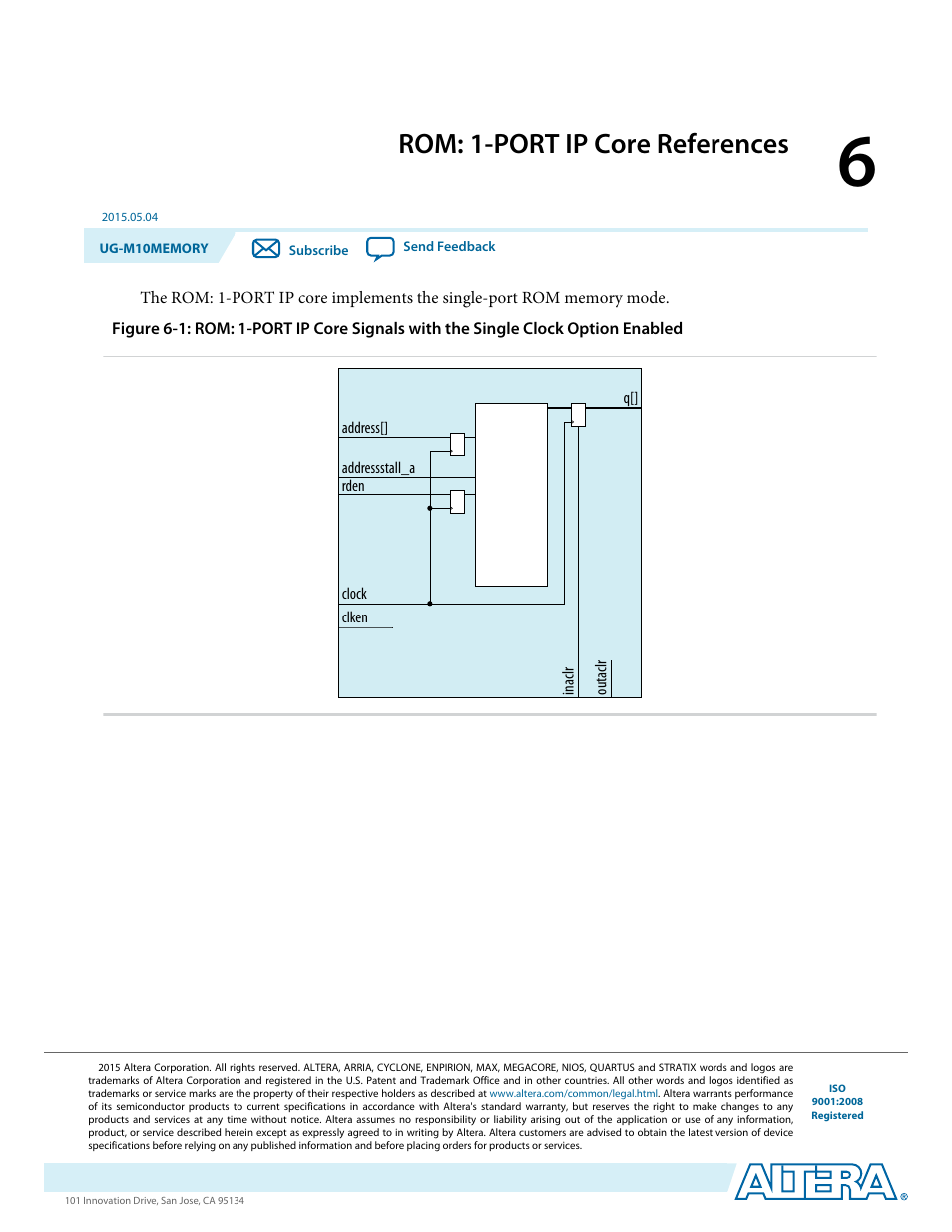 Rom: 1-port ip core references, Rom: 1-port ip core references -1 | Altera MAX 10 Embedded Memory User Manual | Page 46 / 71