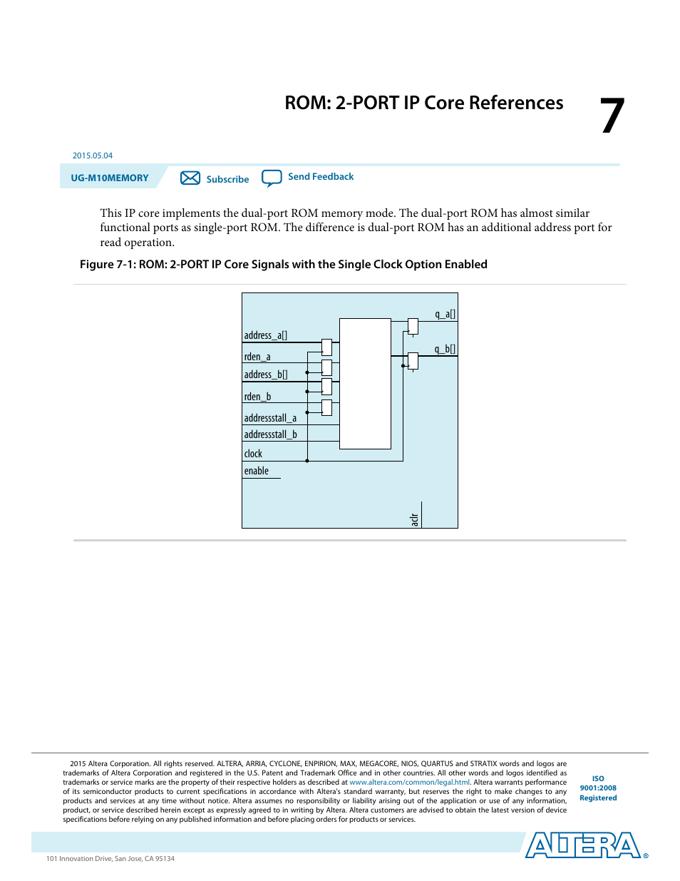 Rom: 2-port ip core references, Rom: 2-port ip core references -1 | Altera MAX 10 Embedded Memory User Manual | Page 52 / 71