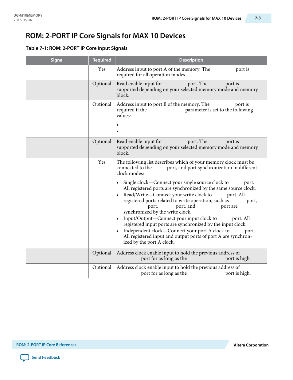 Rom: 2-port ip core signals for max 10 devices, Rom: 2-port ip core signals for max 10 devices -3 | Altera MAX 10 Embedded Memory User Manual | Page 54 / 71