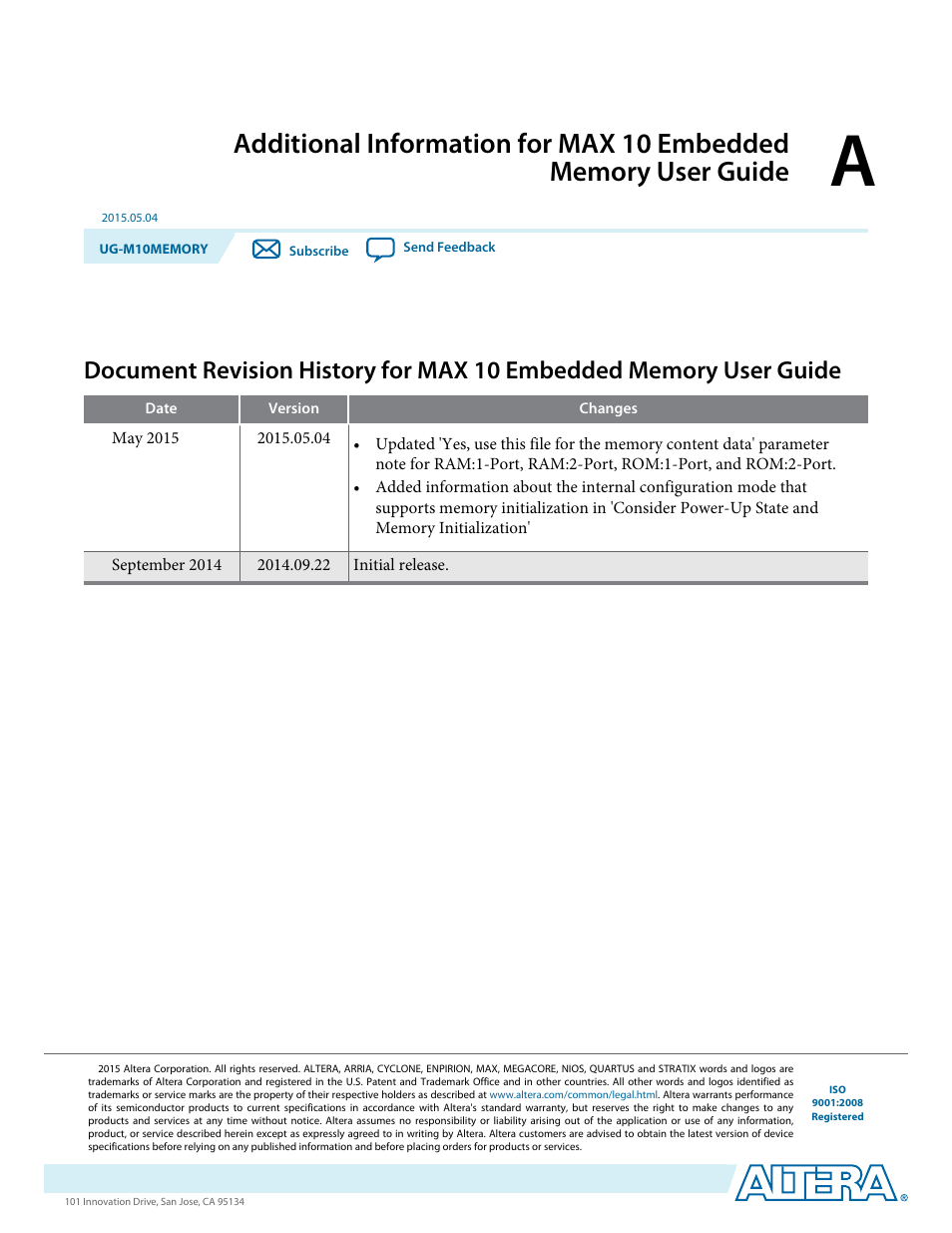 Altera MAX 10 Embedded Memory User Manual | Page 71 / 71