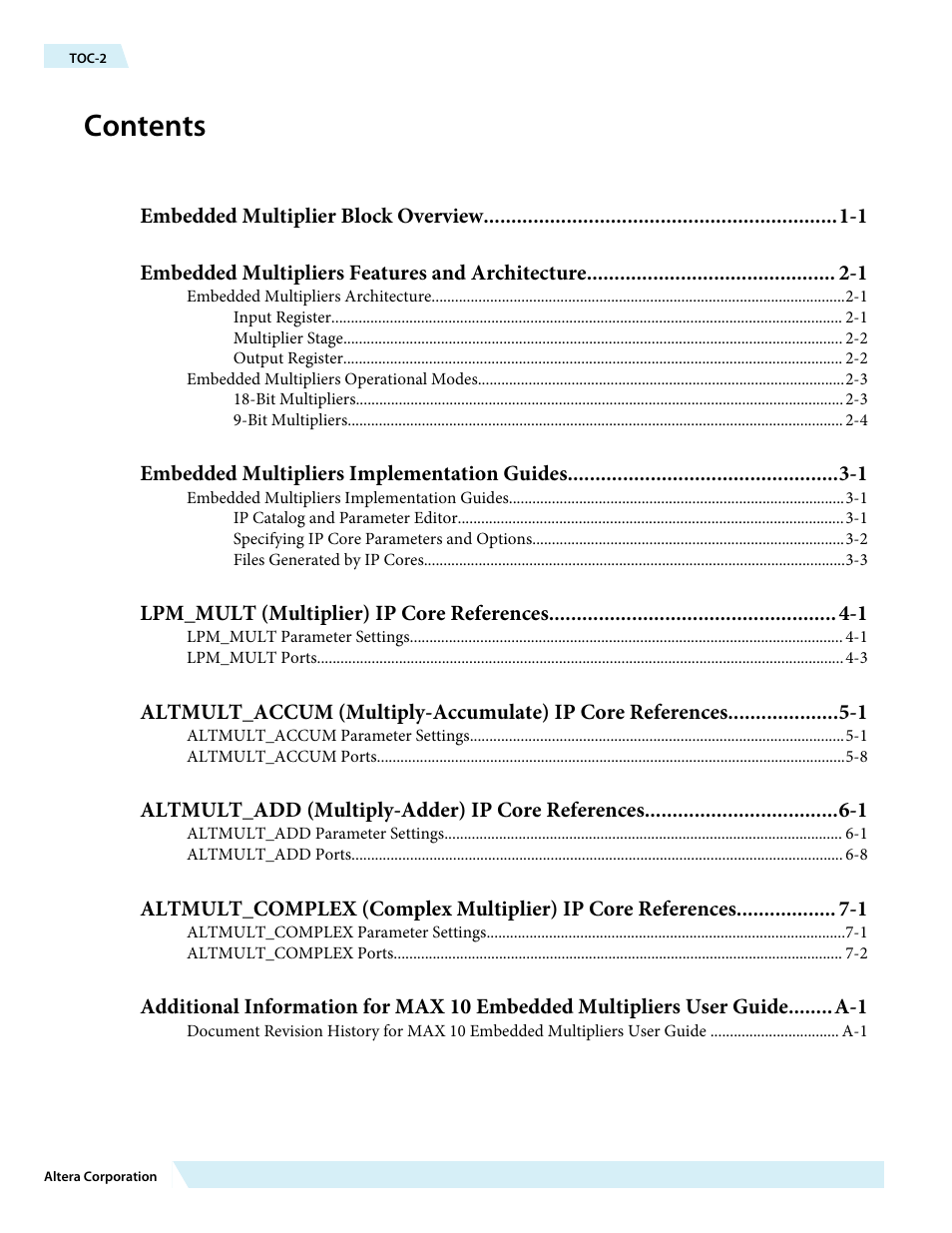Altera MAX 10 Embedded Multipliers User Manual | Page 2 / 37
