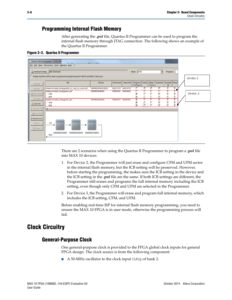 Programming internal flash memory, Clock circuitry, General-purpose clock | Programming internal flash memory –6, Clock circuitry –6, General-purpose clock –6 | Altera MAX 10 FPGA User Manual | Page 18 / 26