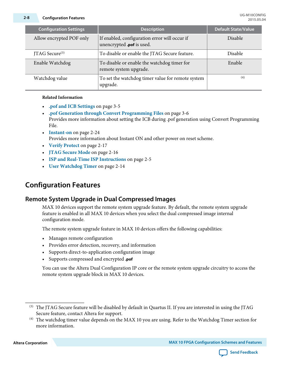 Configuration features, Remote system upgrade in dual compressed images, Configuration features -8 | Remote system upgrade in dual compressed images -8 | Altera MAX 10 FPGA User Manual | Page 12 / 56