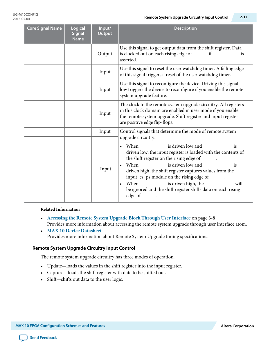 Remote system upgrade circuitry input control | Altera MAX 10 FPGA User Manual | Page 15 / 56