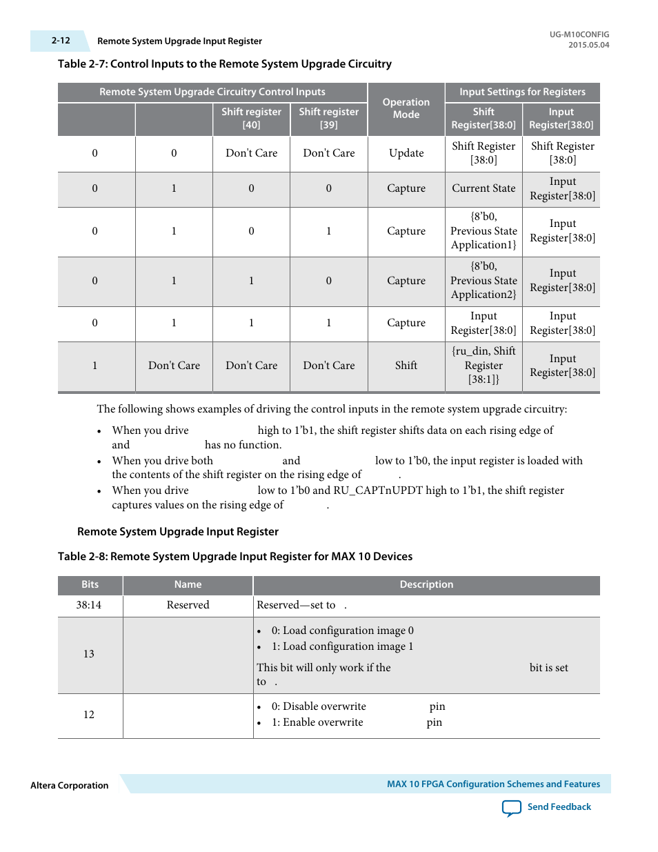 Remote system upgrade input register | Altera MAX 10 FPGA User Manual | Page 16 / 56