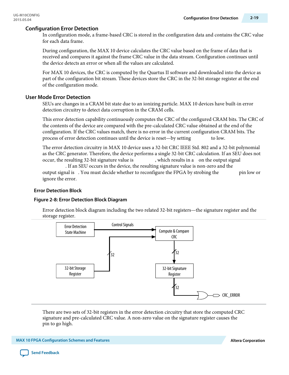 Configuration error detection, User mode error detection, Error detection block | Altera MAX 10 FPGA User Manual | Page 23 / 56