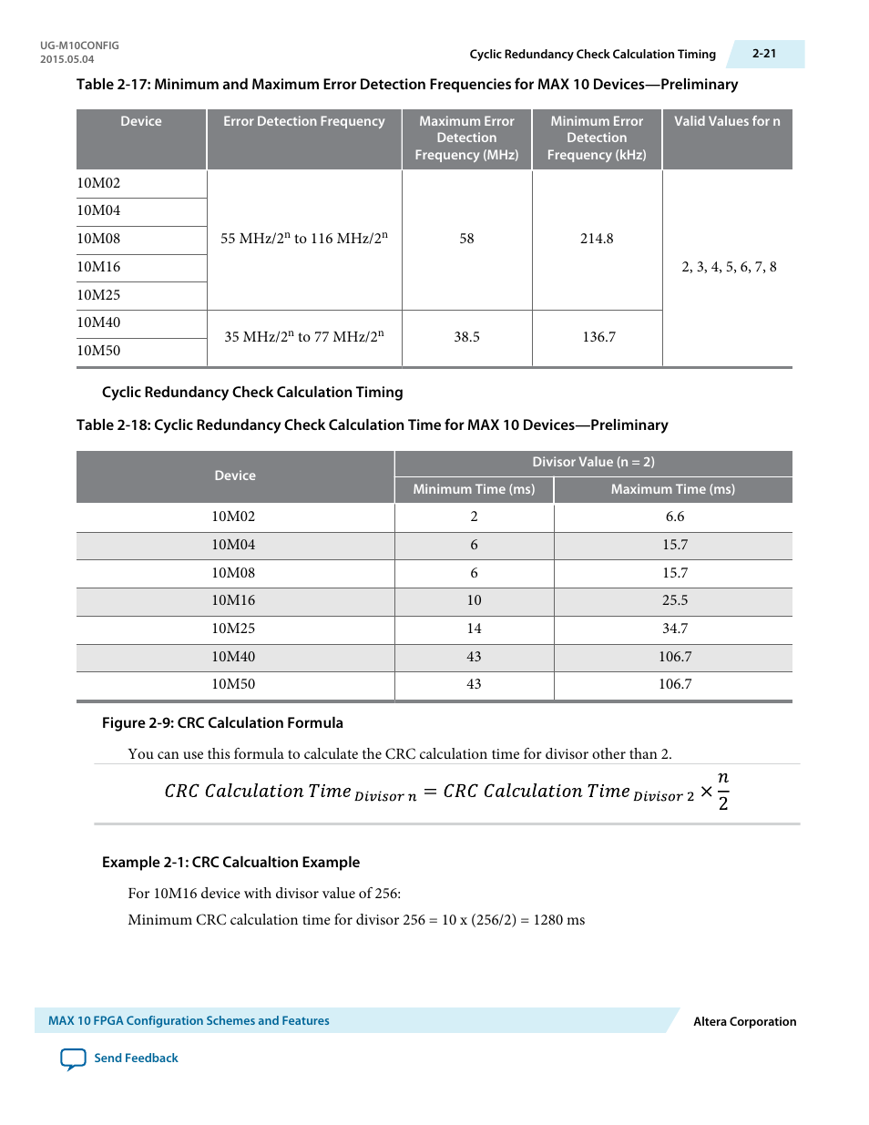 Cyclic redundancy check calculation timing | Altera MAX 10 FPGA User Manual | Page 25 / 56