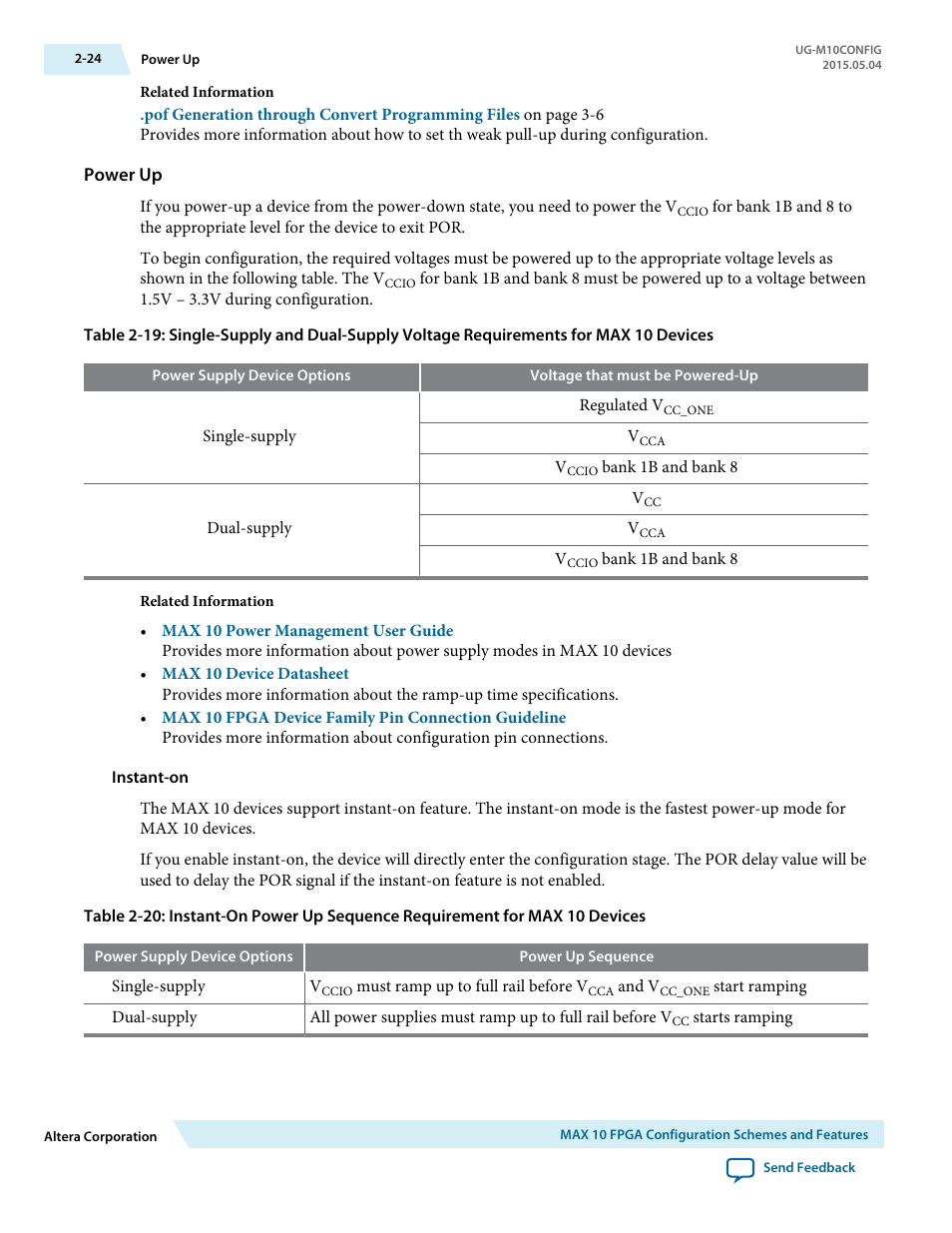 Power up, Instant-on | Altera MAX 10 FPGA User Manual | Page 28 / 56