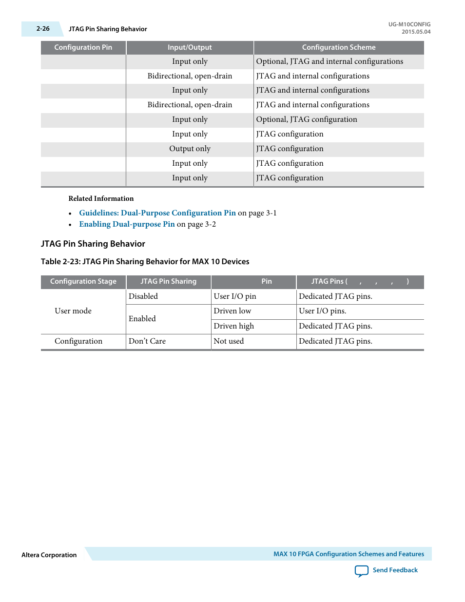 Jtag pin sharing behavior | Altera MAX 10 FPGA User Manual | Page 30 / 56