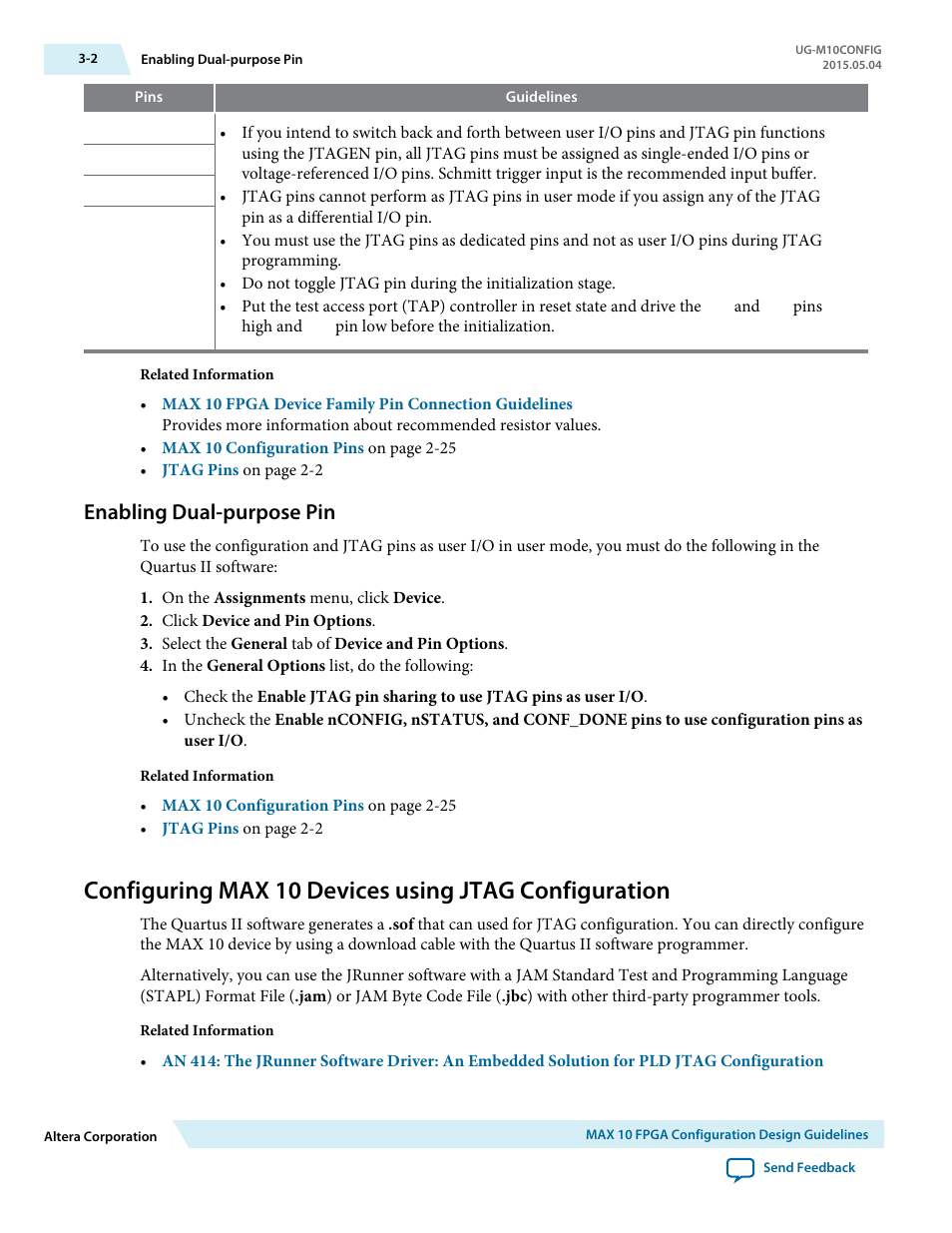 Enabling dual-purpose pin, Enabling dual-purpose pin -2 | Altera MAX 10 FPGA User Manual | Page 32 / 56