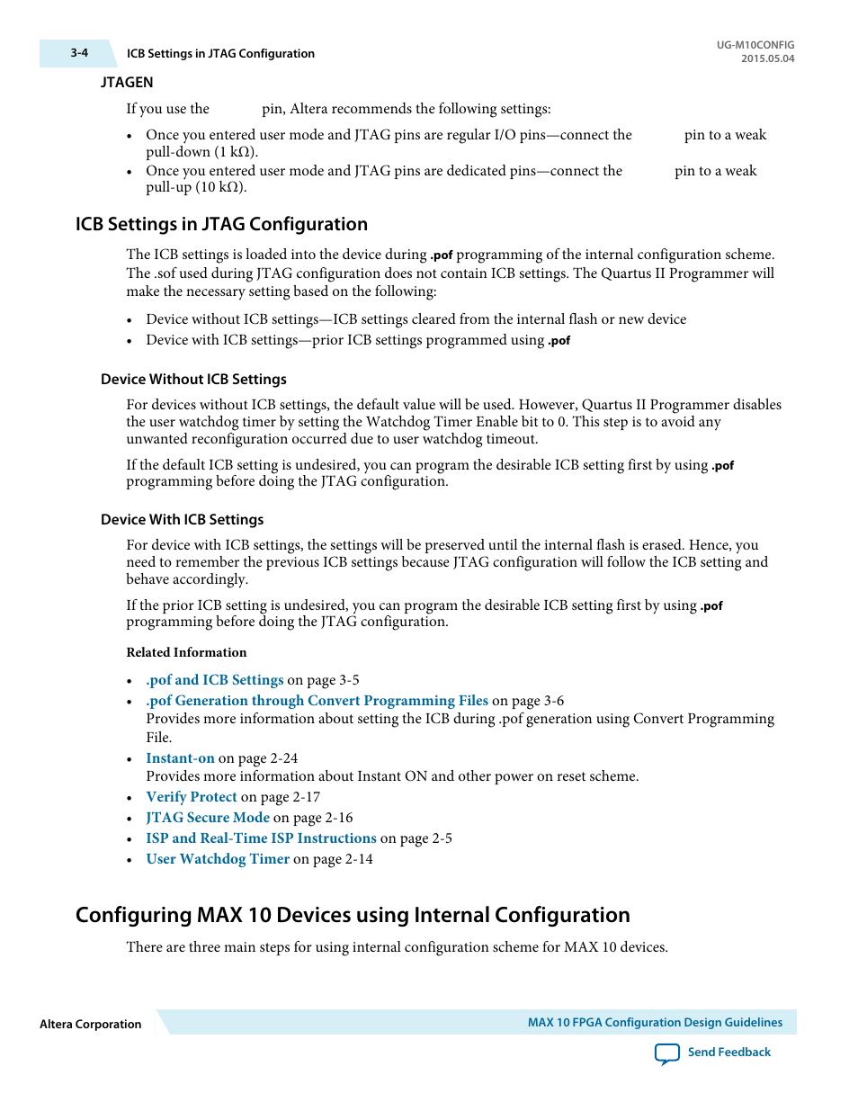 Icb settings in jtag configuration, Icb settings in jtag configuration -4 | Altera MAX 10 FPGA User Manual | Page 34 / 56