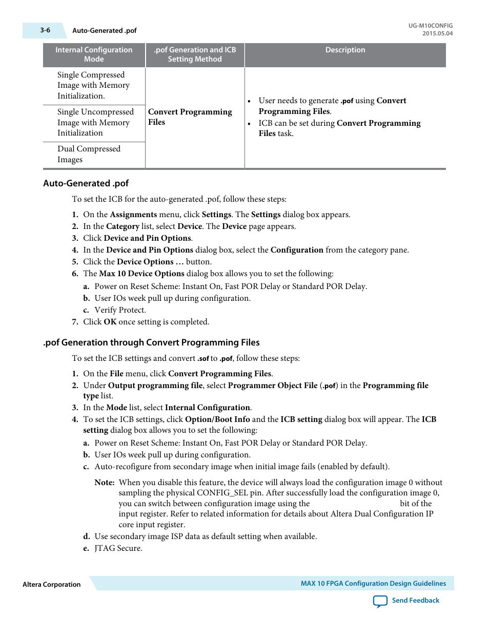 Auto-generated .pof, Pof generation through convert programming files | Altera MAX 10 FPGA User Manual | Page 36 / 56