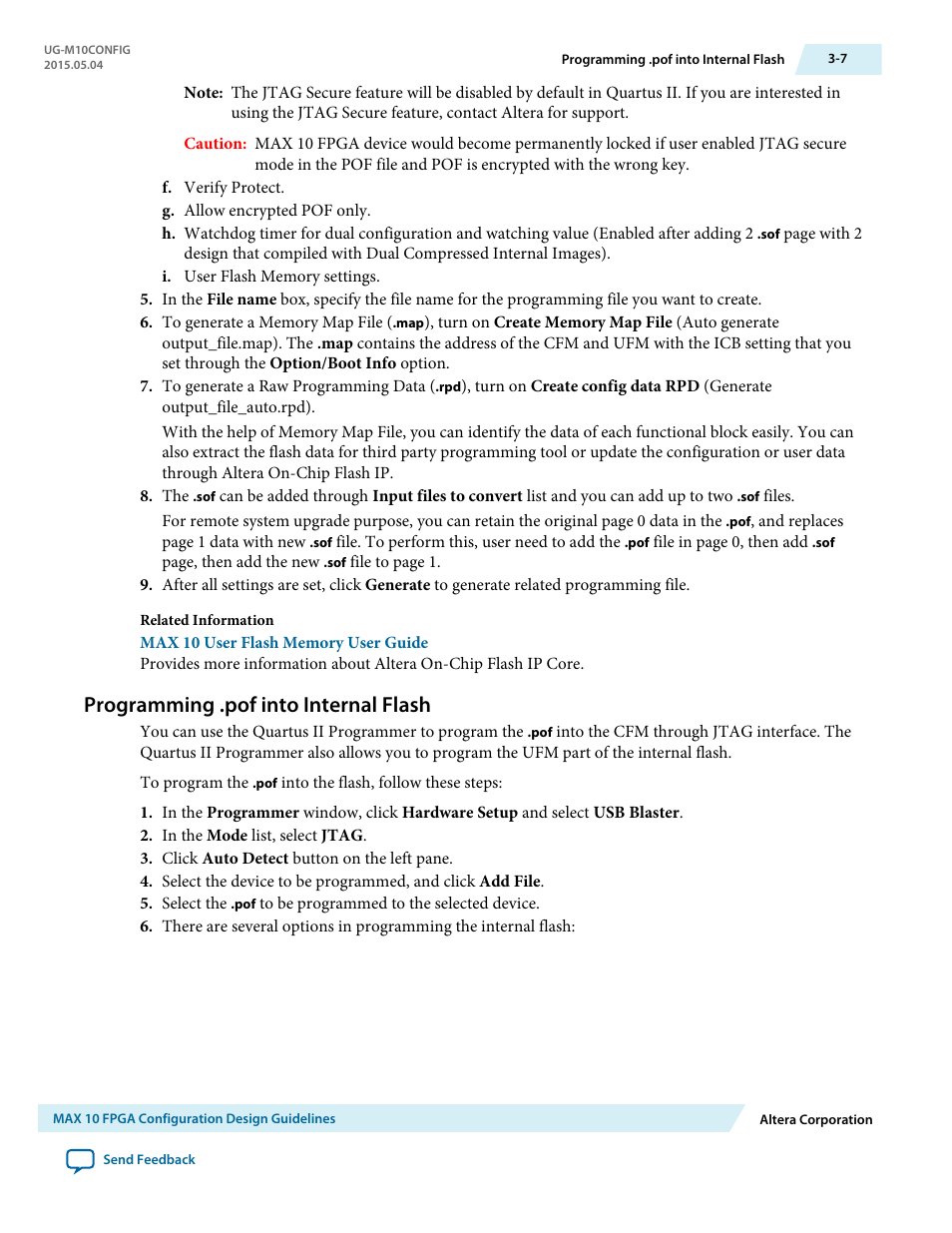 Programming .pof into internal flash, Programming .pof into internal flash -7 | Altera MAX 10 FPGA User Manual | Page 37 / 56