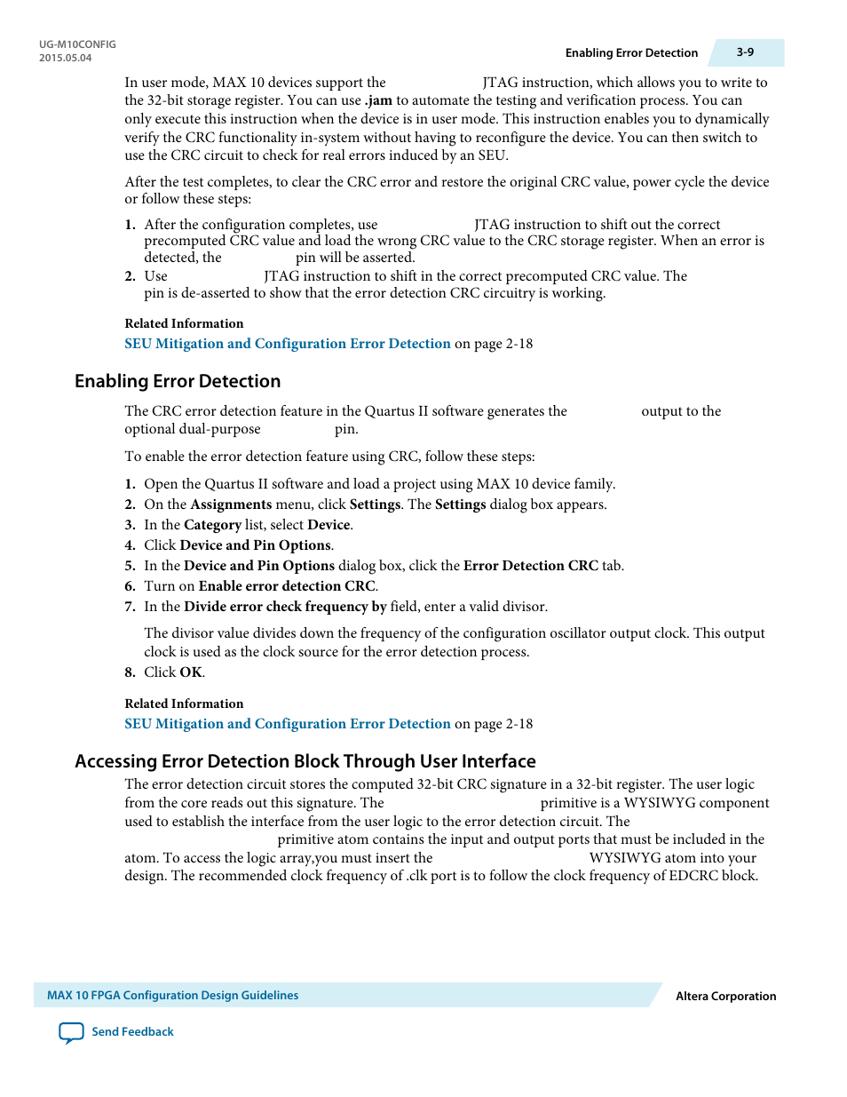 Enabling error detection, Enabling error detection -9 | Altera MAX 10 FPGA User Manual | Page 39 / 56